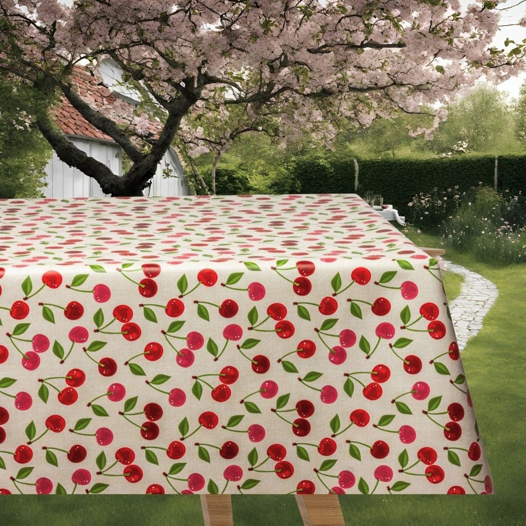 Ciliegia - Naturfarvet voksdug med kirsebær og hørlook