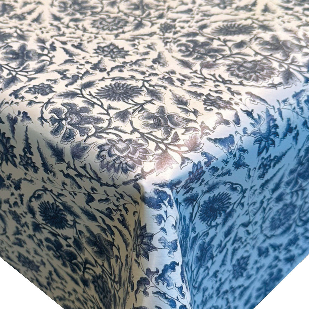 Circle flowers Blå - pvc fri voksdug med blomster