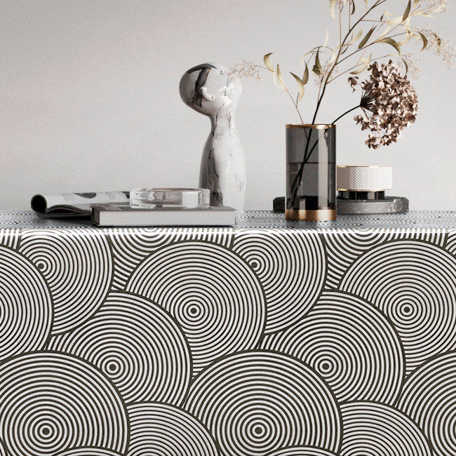 Circles Black/Silver - Voksdug med cirkler i sort og sølv