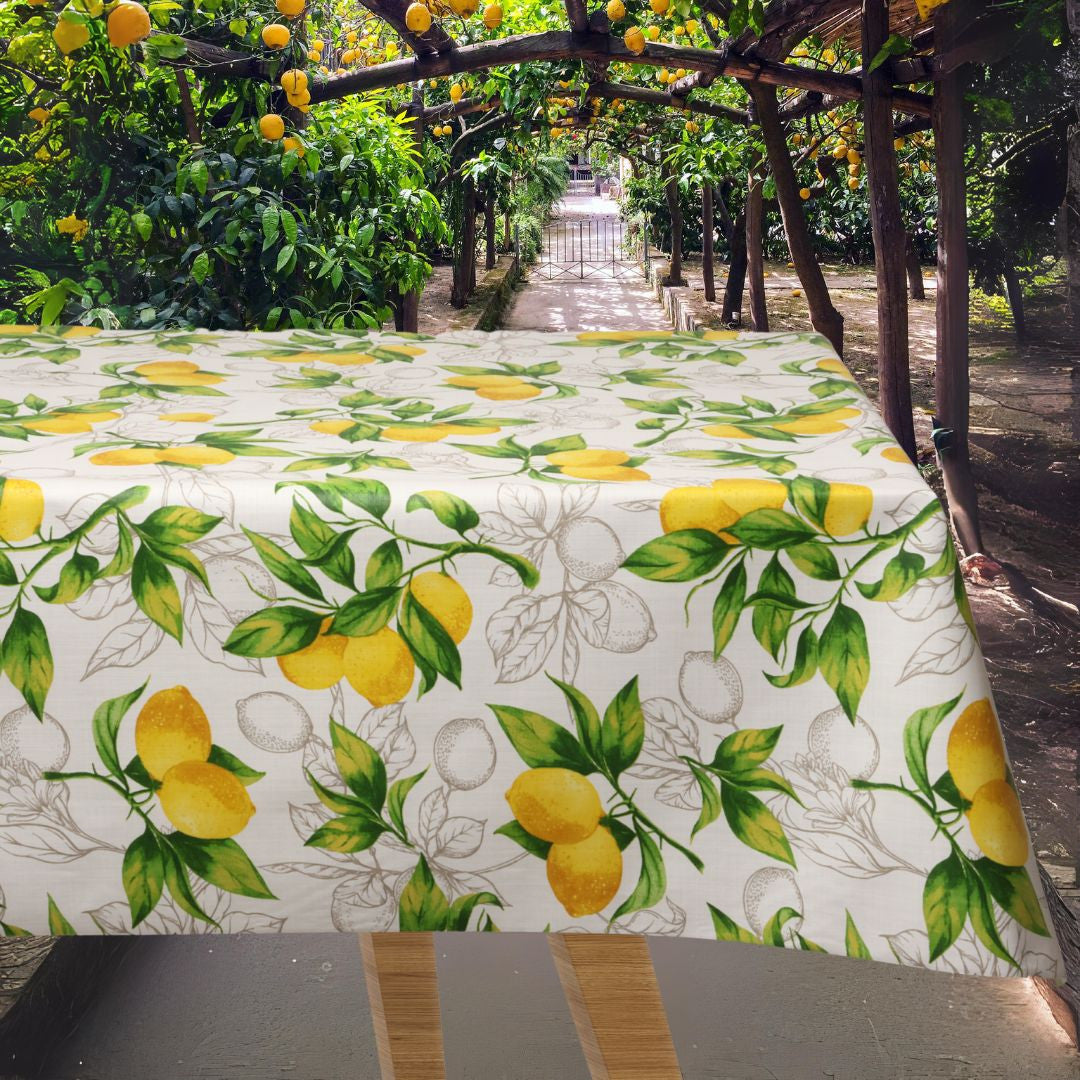 Citron Ardeche - Akryldug med citroner på gren - 155 cm bred
