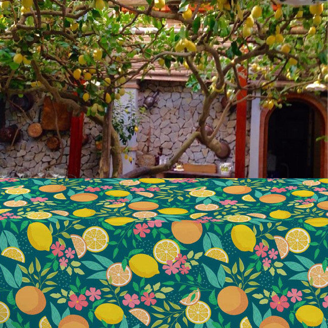 Citrus Emerald Green - Voksdug med citroner og blade