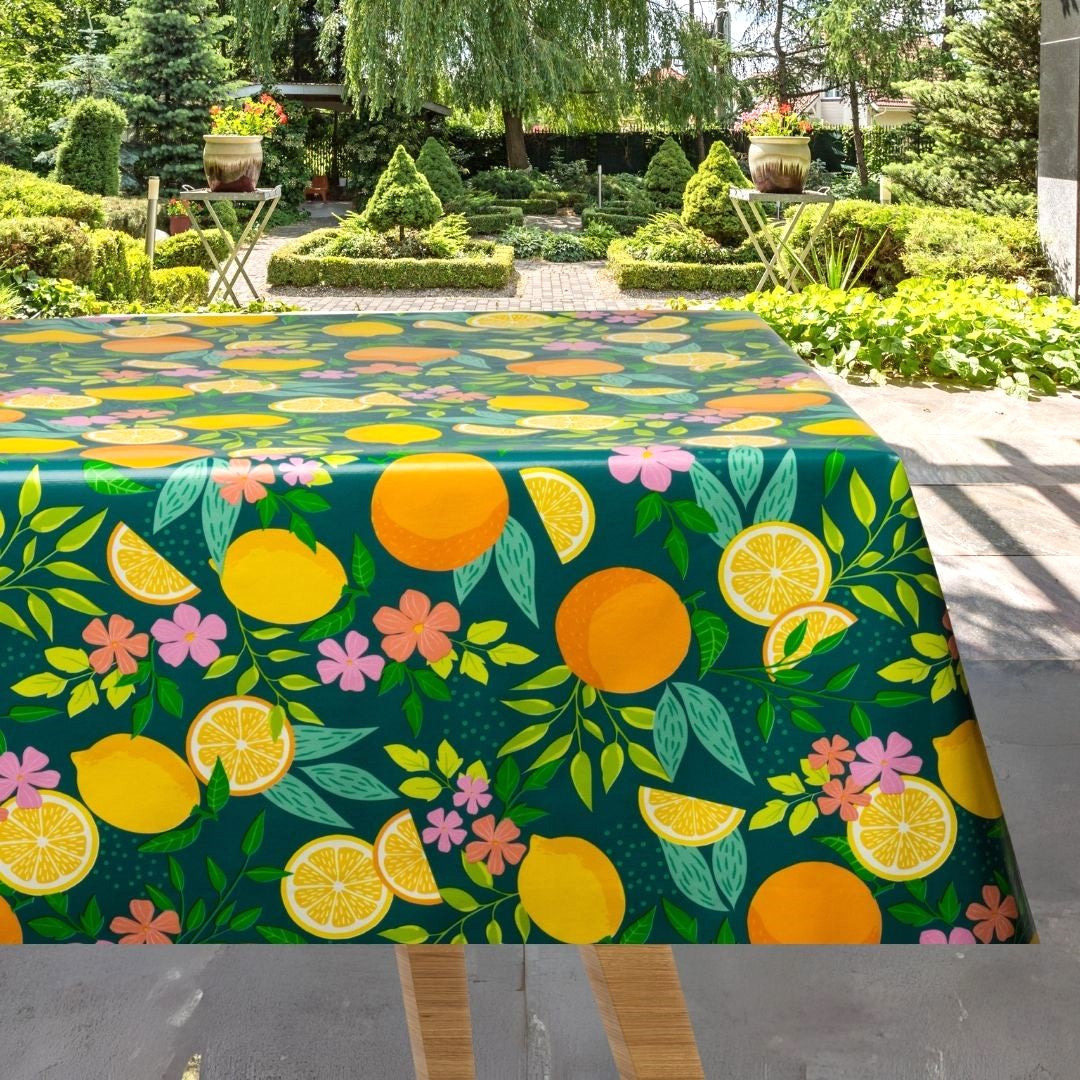 Citrus Emerald Green - Voksdug med citroner og blade