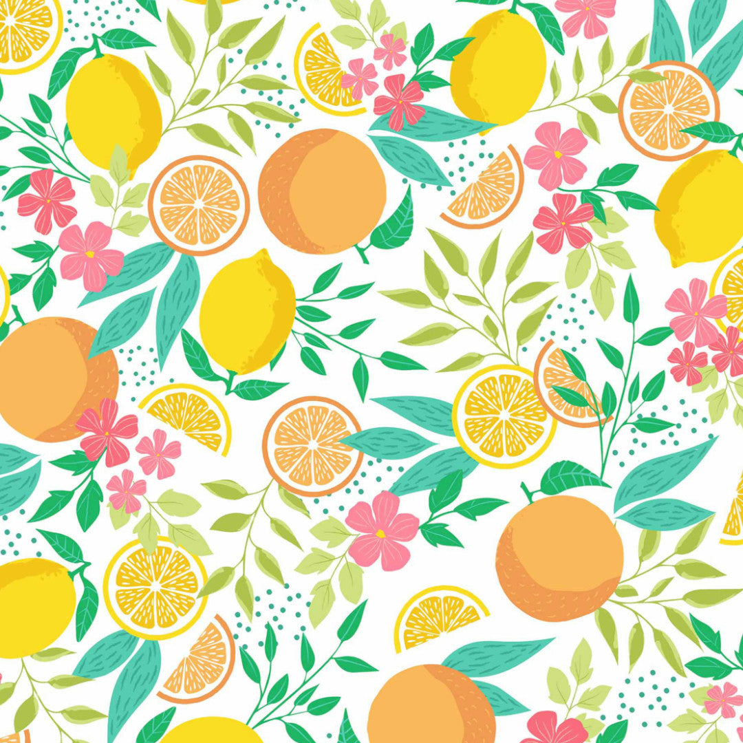 Citrus White - Voksdug med citroner og blade