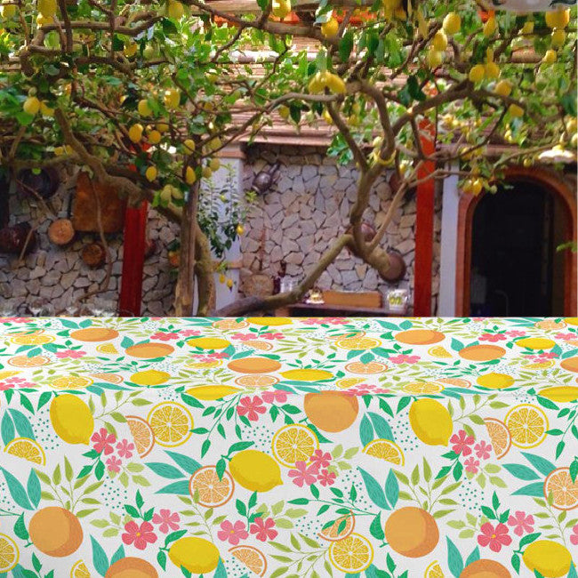 Citrus White - Voksdug med citroner og blade