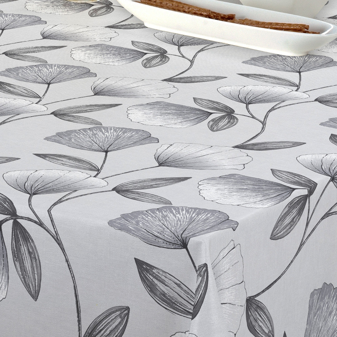 Claira Grå - Voksdug med blomstertegninger