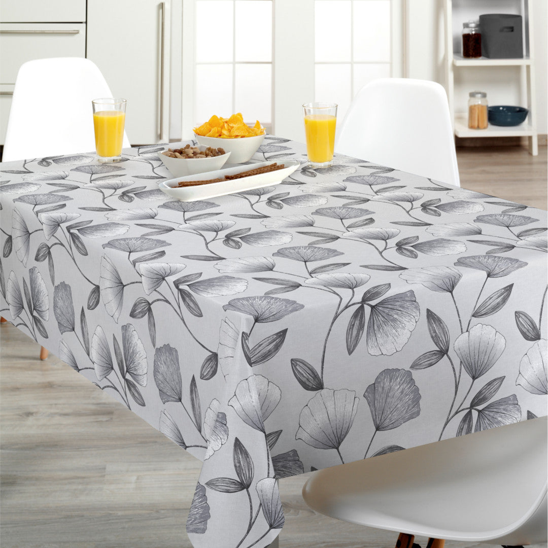 Claira Grå - Voksdug med blomstertegninger