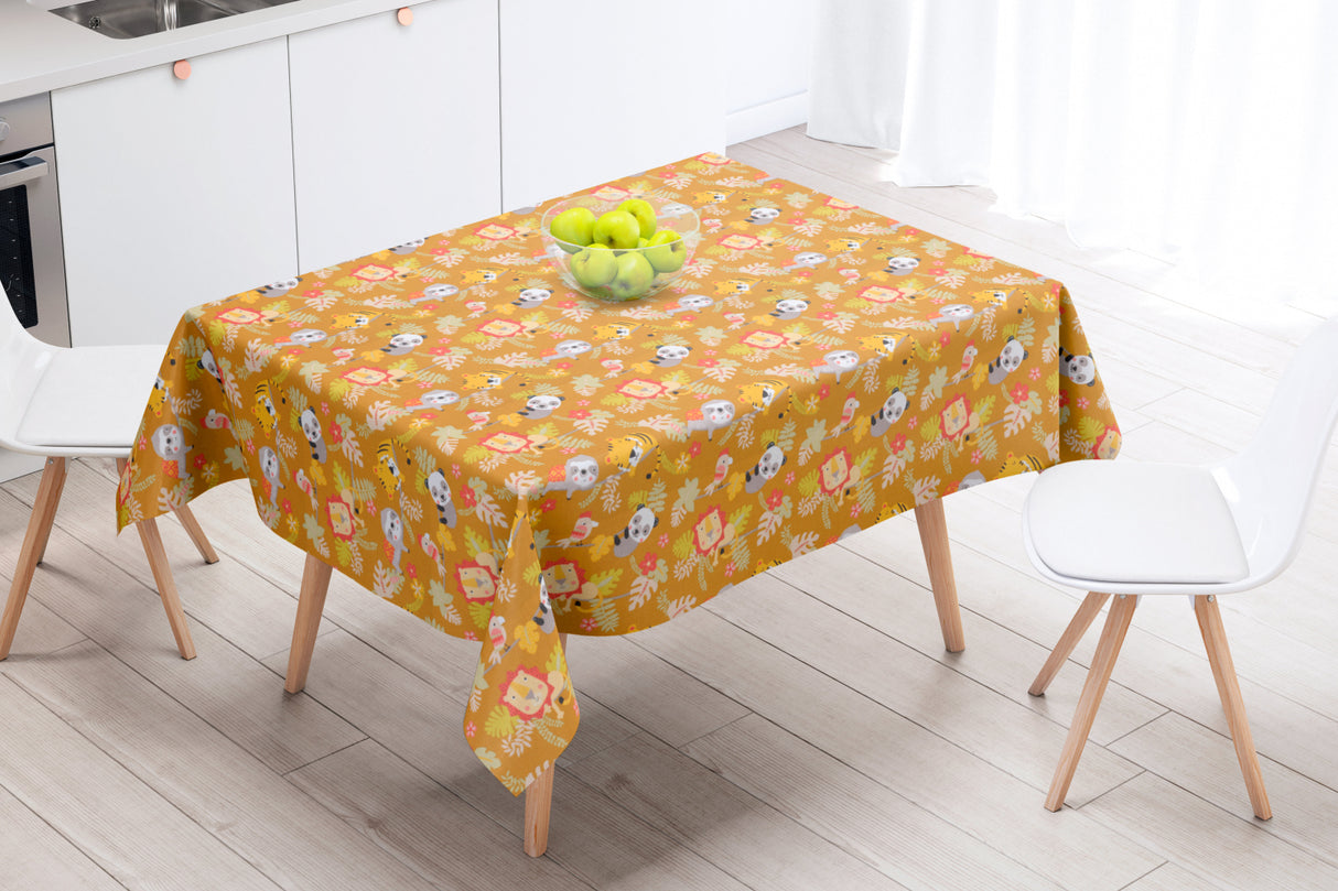 Cool Mustard - Akryldug med søde små dyr - 155 cm bred