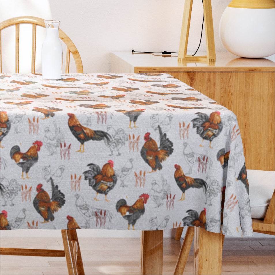 Hanegal Natur - Akryldug med haner 155 cm bred