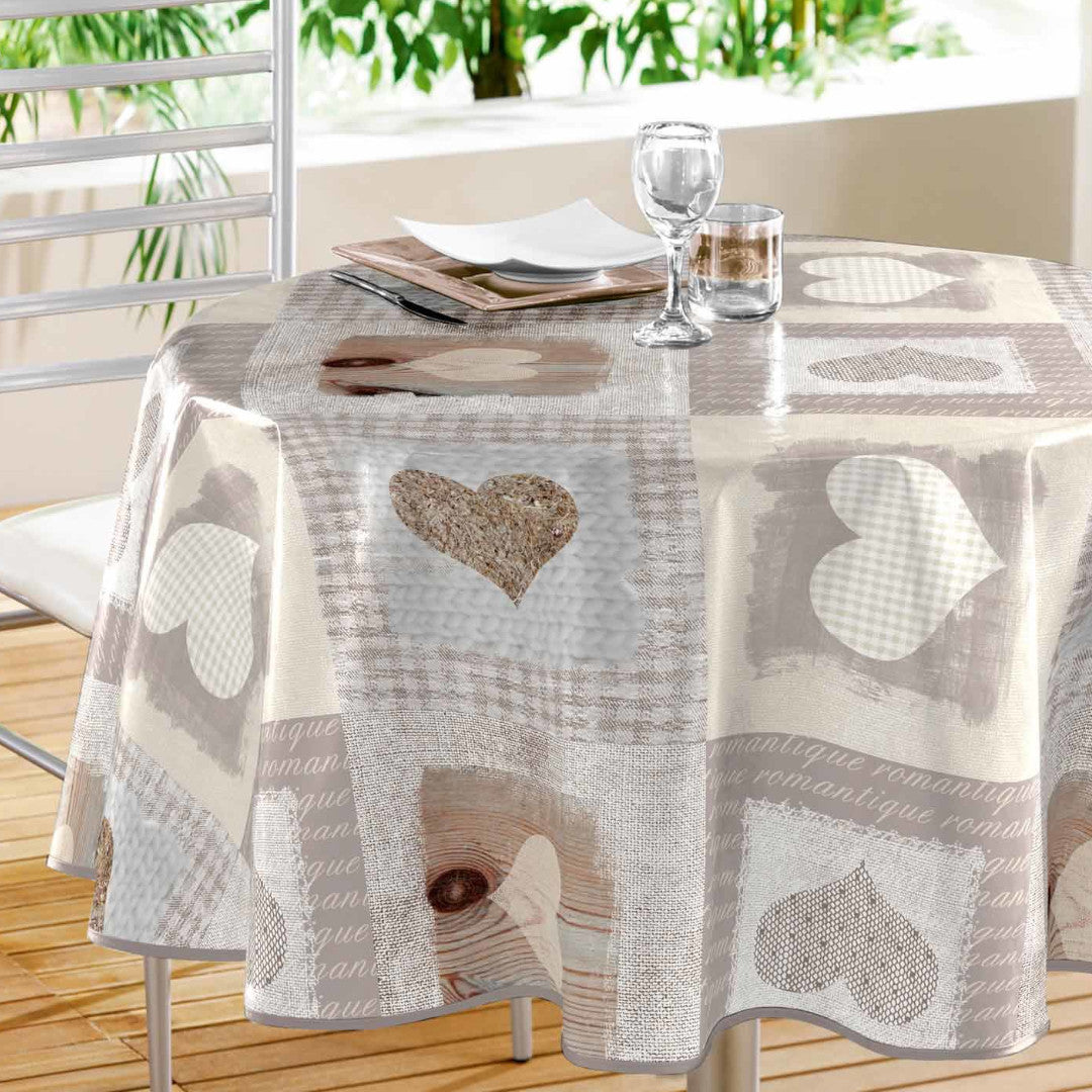 Cosy Coeur - Rund voksdug grå med hjerter, Ø 155 cm