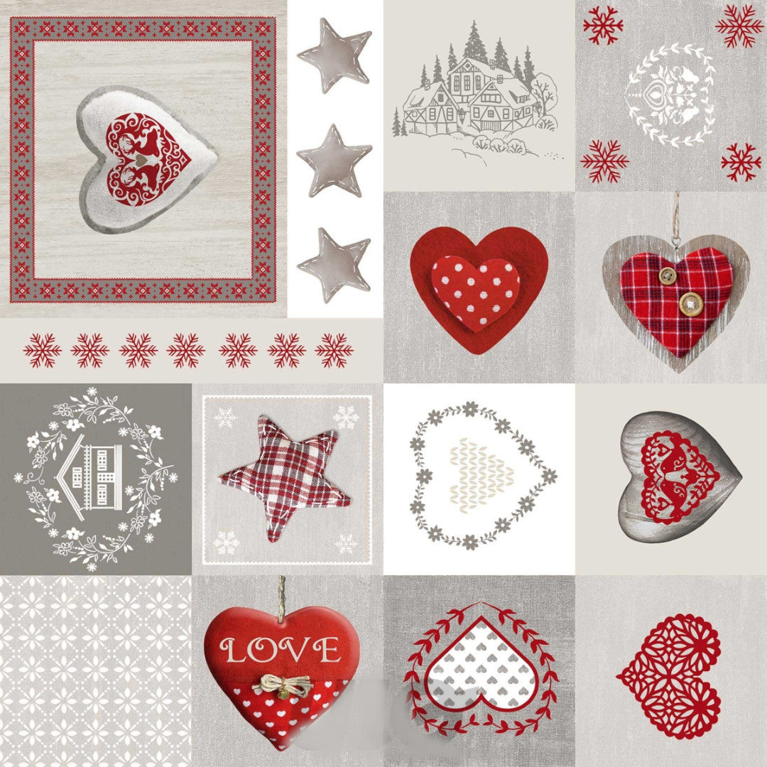 Courchevel - Julevoksdug med Hjerter, stjerner og alpestemning, mønster