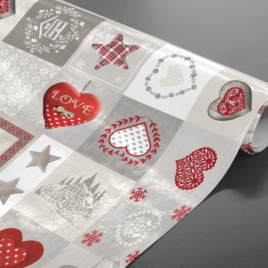 Oprullet Courchevel - Julevoksdug med Hjerter, stjerner og alpestemning
