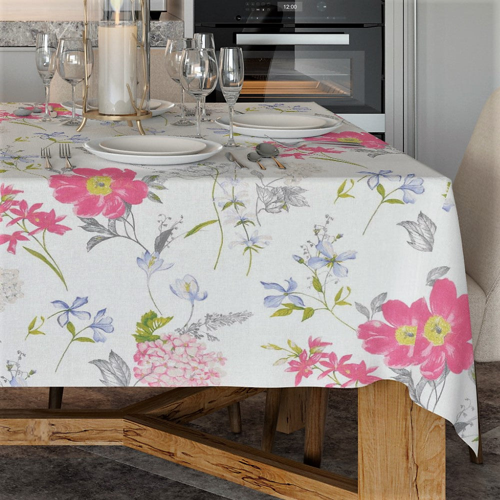 Crocus Lyserød/Blå - Akryldug med smukke blomster - 100% hør