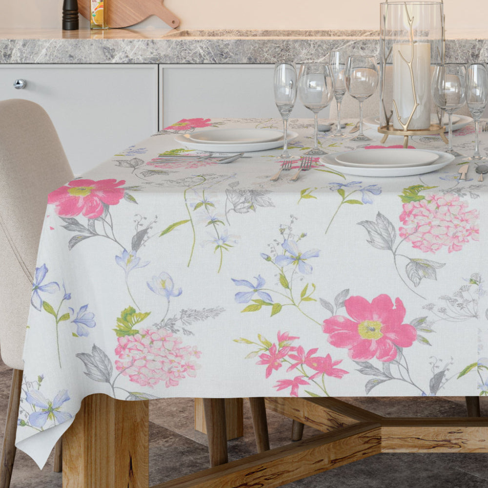 Crocus Lyserød/Blå - Akryldug med smukke blomster - 100% hør