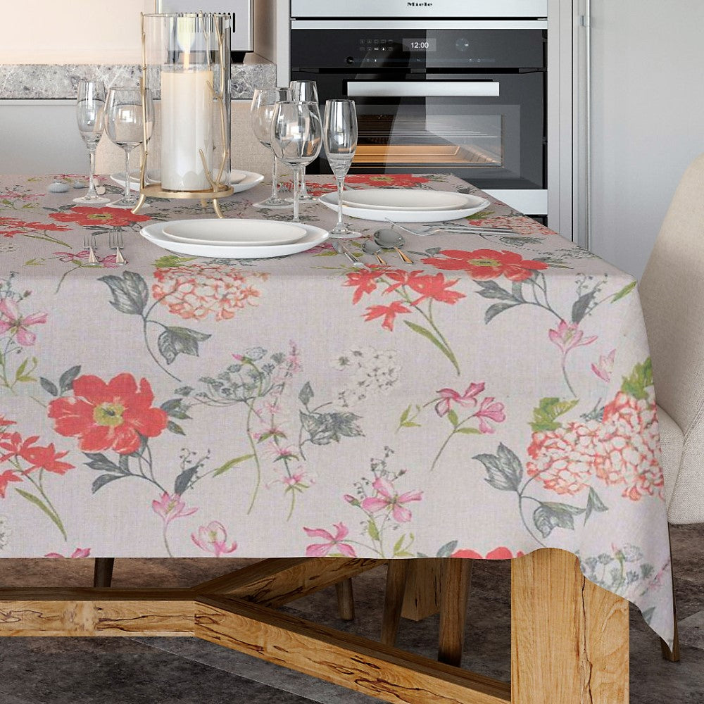 Crocus Rød - Akryldug med smukke blomster - 100% hør