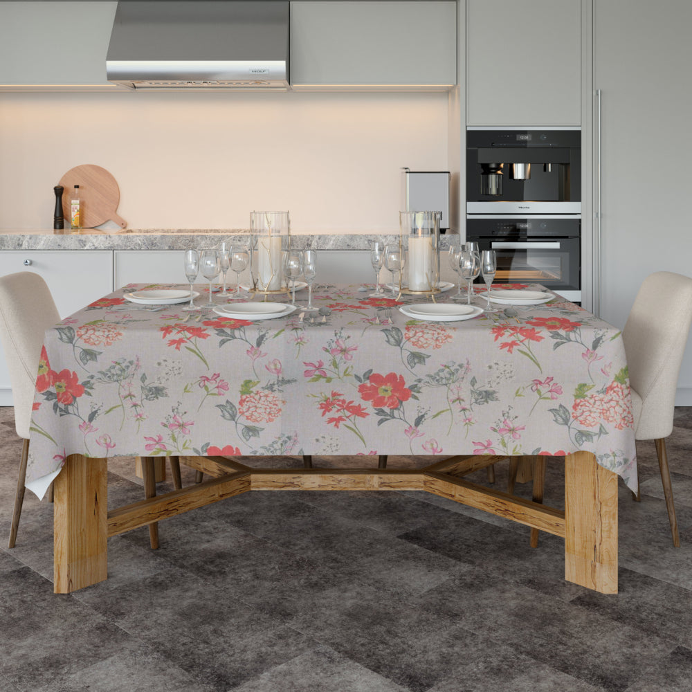 Crocus Rød - Akryldug med smukke blomster - 100% hør