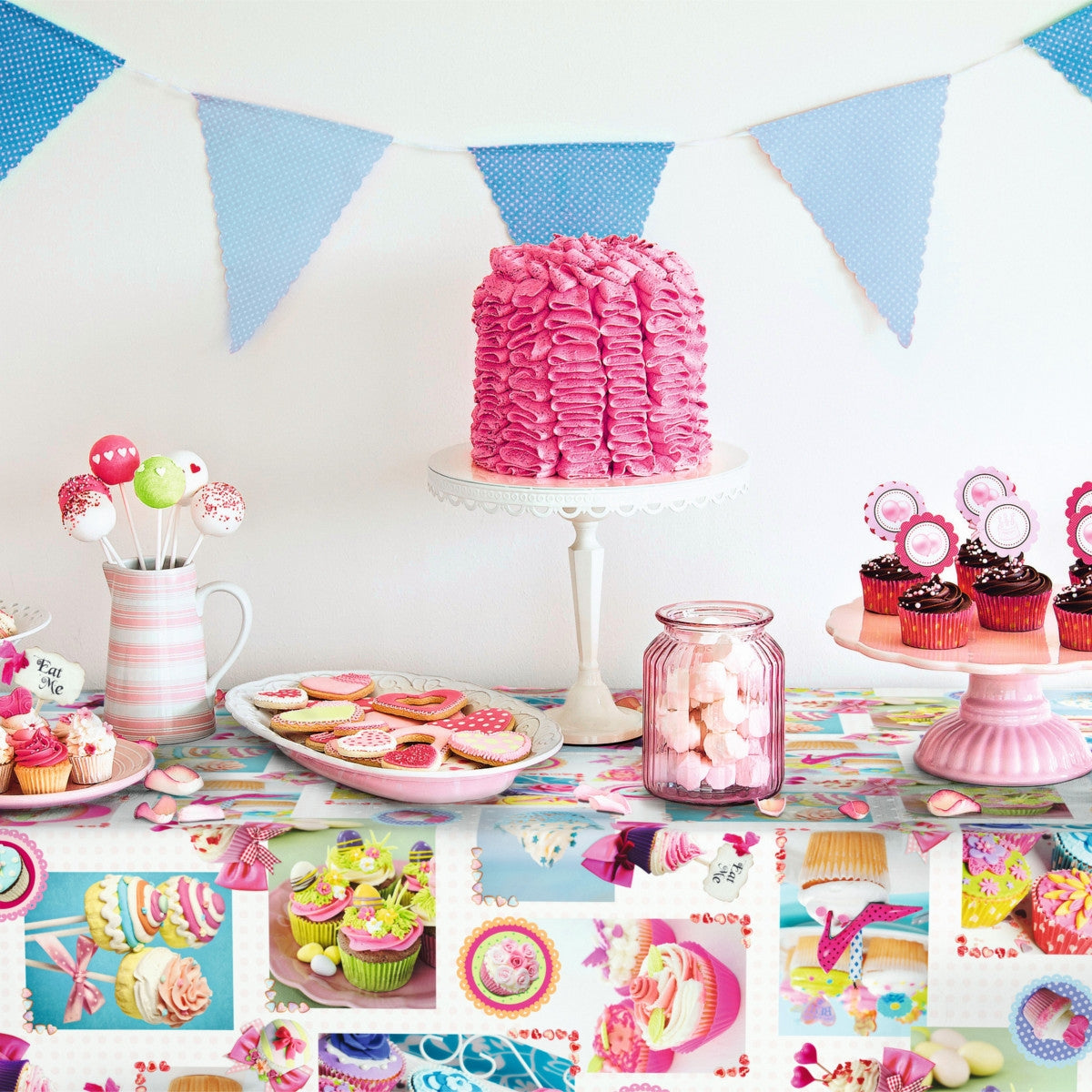 Cupcake, voksdug med festlige, fornøjelige og farverige kager