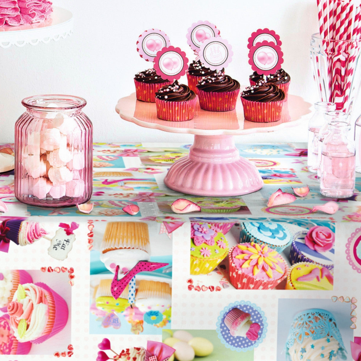 Cupcake, voksdug med festlige, fornøjelige og farverige kager