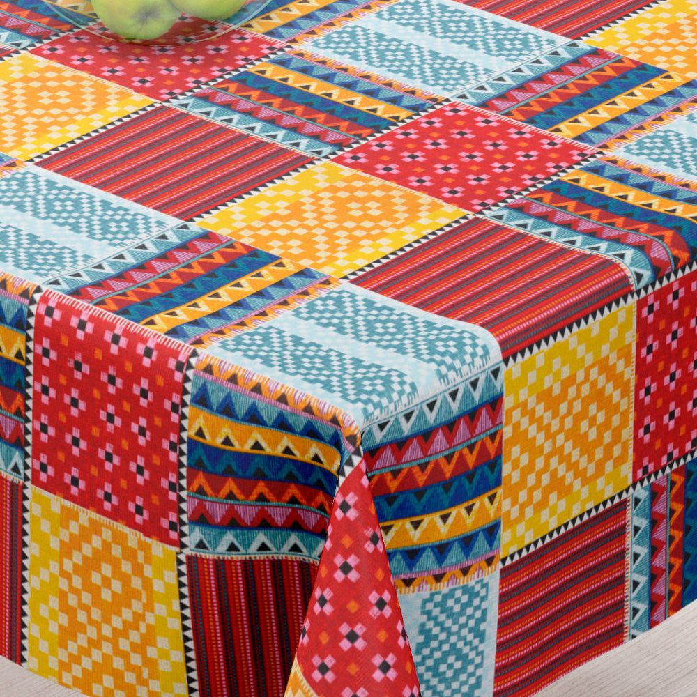 Cuzco Rød - Akryldug med mexicansk motiv - 155 cm bred