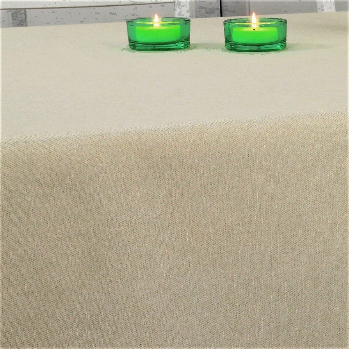 Ensfarvet akryldug lys beige - rund akryldug med elastikkant