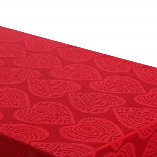 Damaskvævet juledug - Damask Hearts rød, 160x220 cm