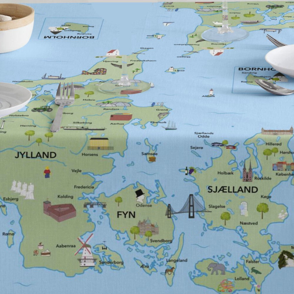 Danmarkskortet - Akryldug med byer og seværdigheder