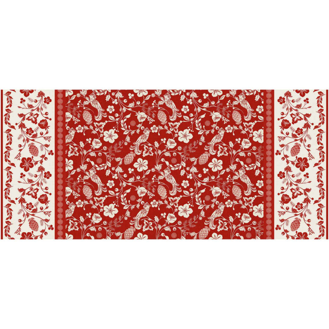 Daphne rød - Voksdug med blomster, bær og fugle