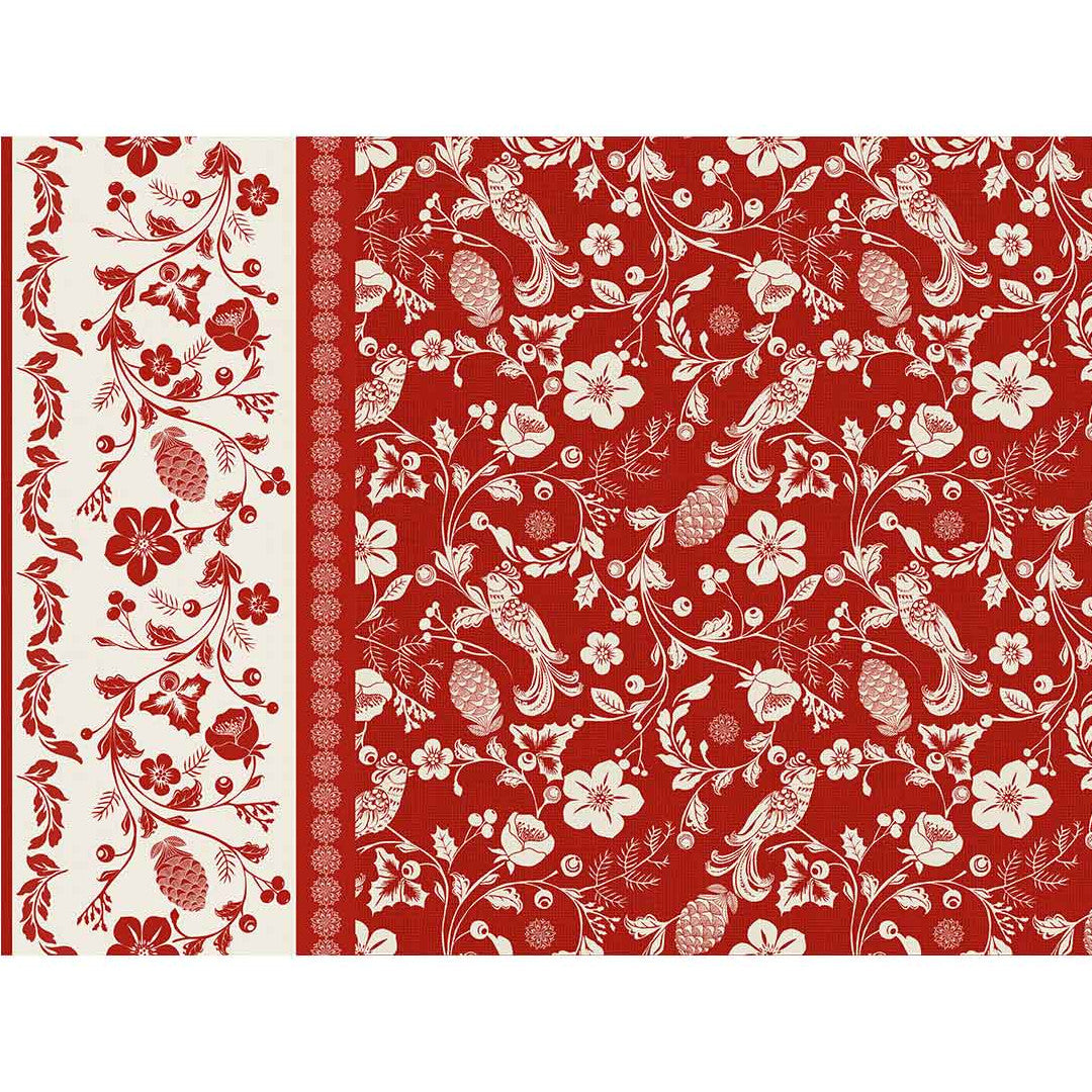 Daphne rød - Voksdug med blomster, bær og fugle