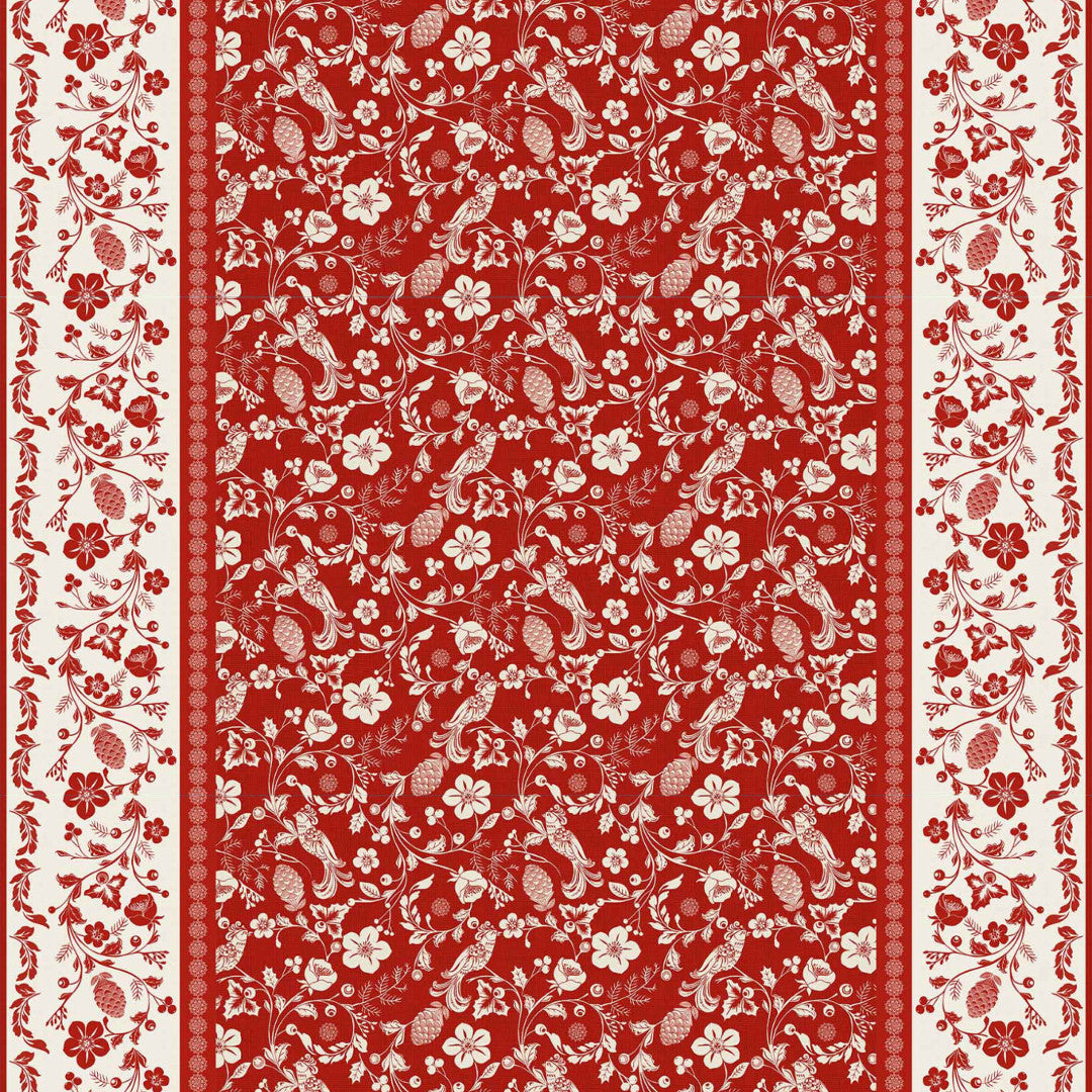 Daphne rød - Voksdug med blomster, bær og fugle