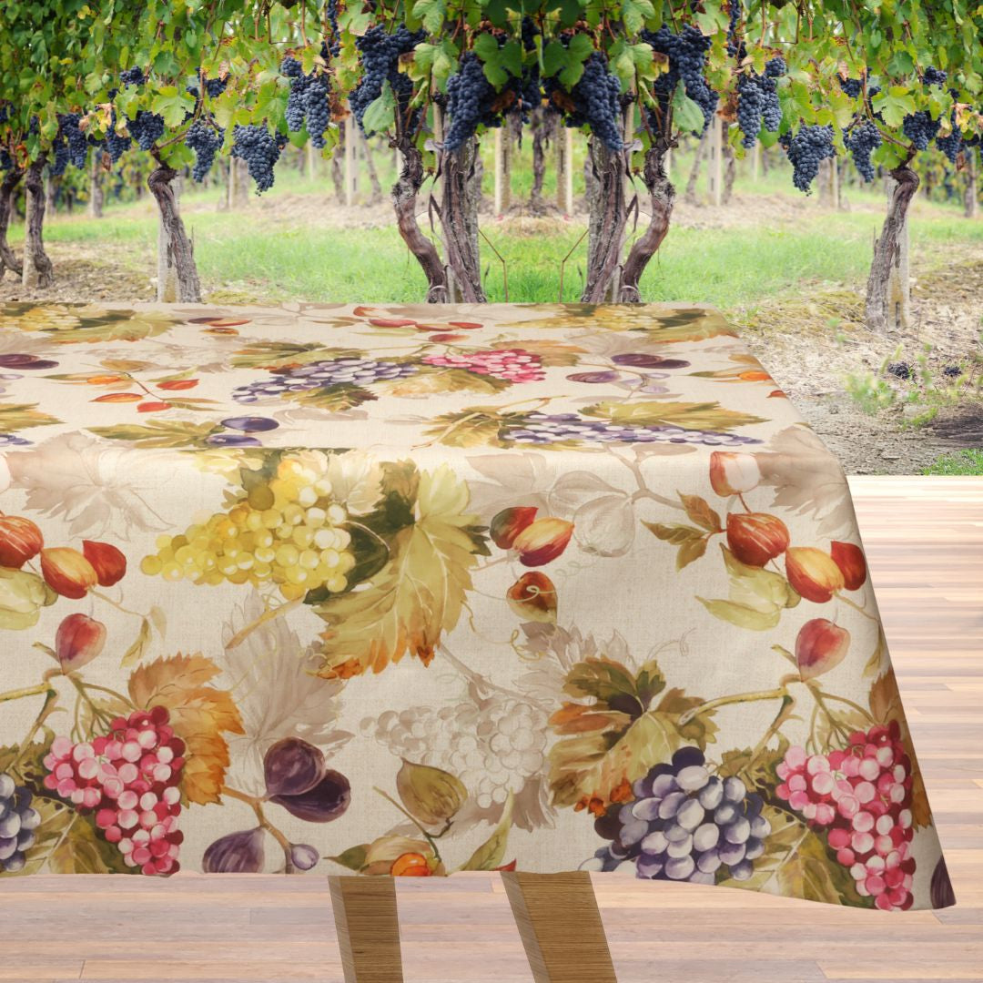 Degustazione di vino sotto le luci - Akryldug i hørlook med flotte vinranker