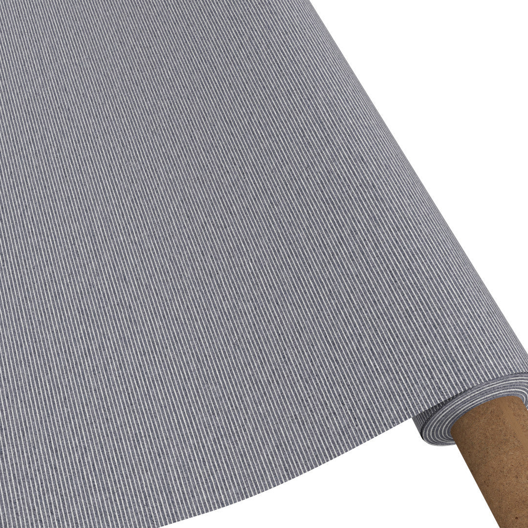 Den Nålestribede Blå - Akryldug i hørlook med smalle striber og antiskrid