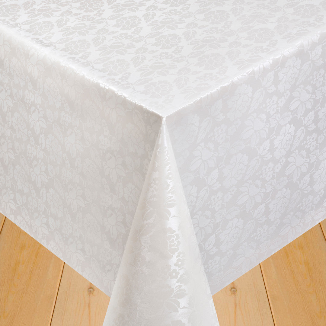 Diamond Damask Flowers Hvid - Voksdug med blomster, mønster