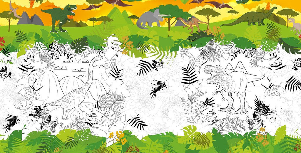 Voksdug med dinosaur, farvelæg eventuelt med whitebord tusser