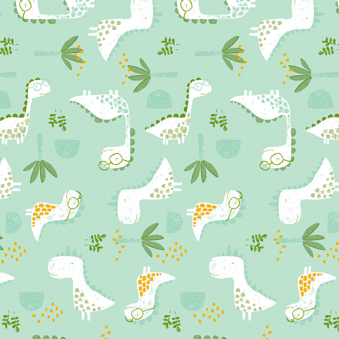 Dinocroc Lyseblå - Captain Cook voksdug med sjove dinosaurer