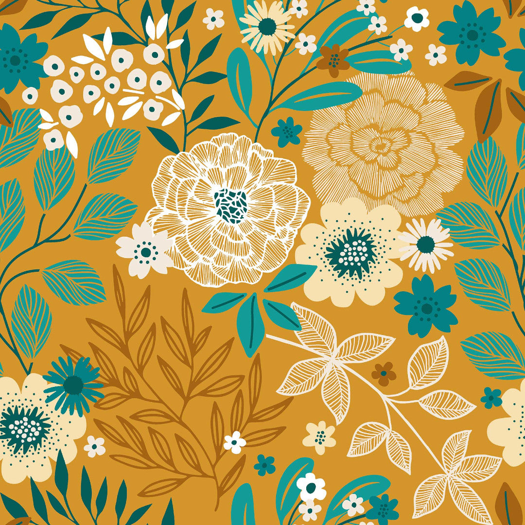 Divine Luxury, Gul - Voksdug med blomster og blade