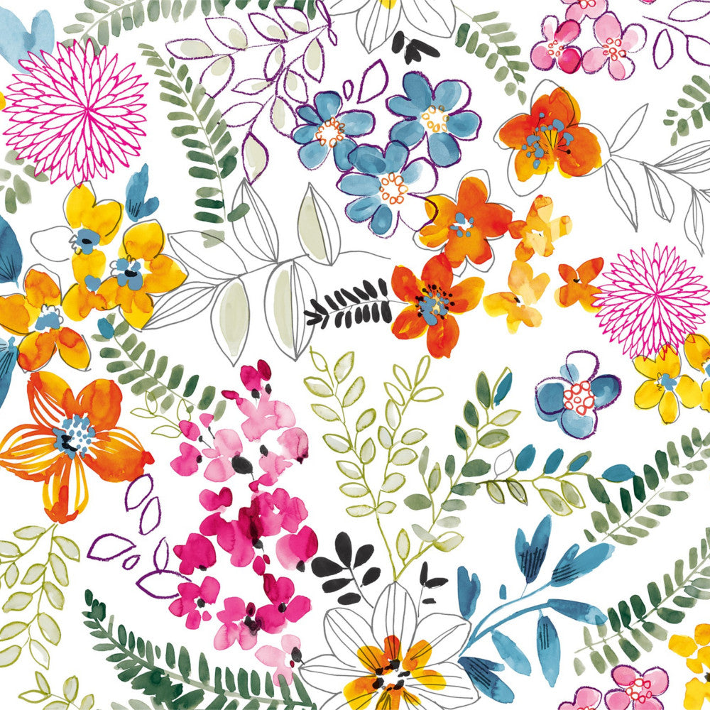 Dufthaven - Hvid voksdug med farverige blomster, mønster