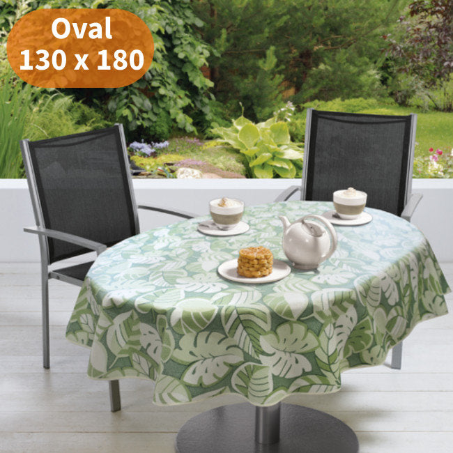 Tropical Leaves Green 130 x 180 cm - Oval sommerdug til havebordet