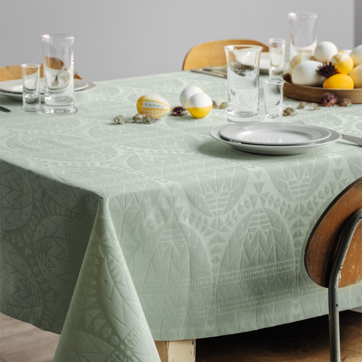 Easter Lys Grøn Damaskdug, flot påskedug fra Juna - 150 cm x 220 cm