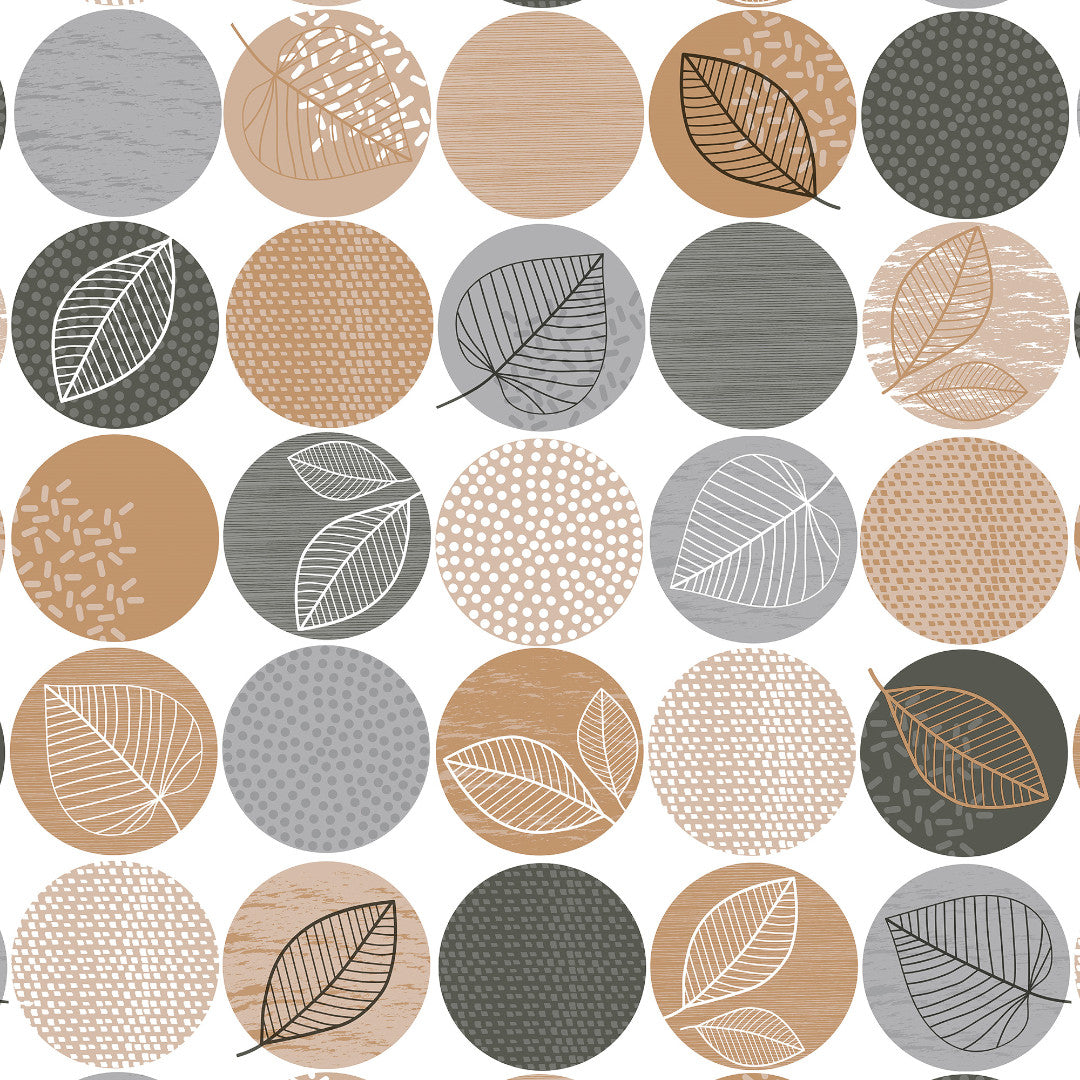 Efterårscirkler - Voksdug med cirkelmønster og blade i rolige farver