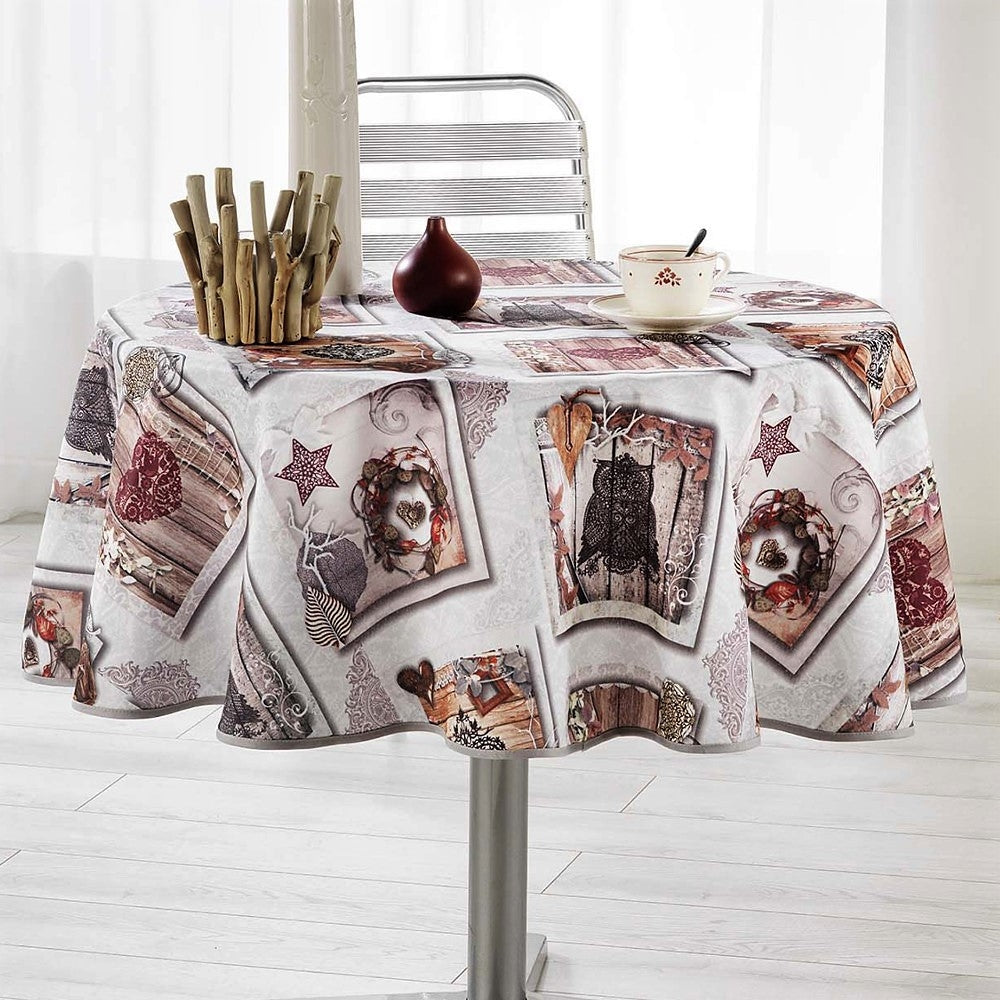 Wood Love Efterårsugler - Rund juledug med anti-plet, Ø 180 cm