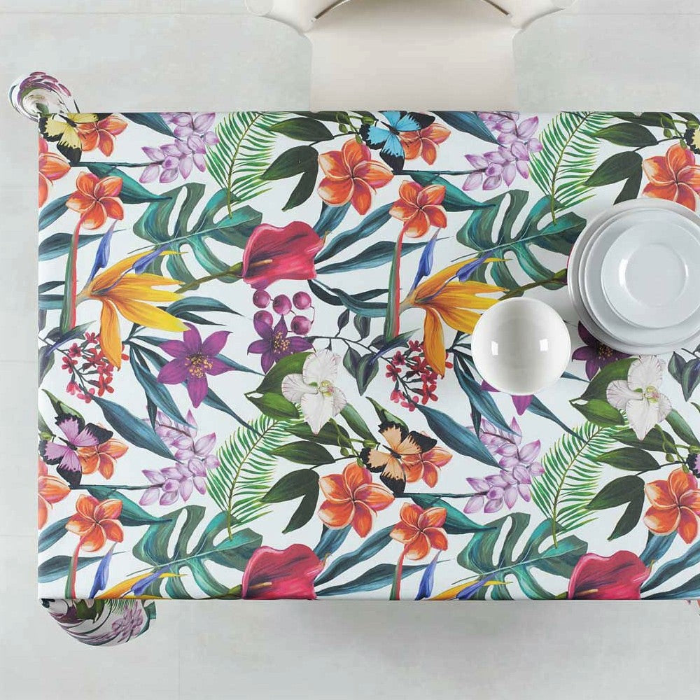 Eksotisk, smuk akryldug med blomster, 140 cm