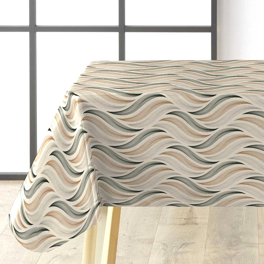 Elegant Flow voksdug med grafisk bladdesign på bord