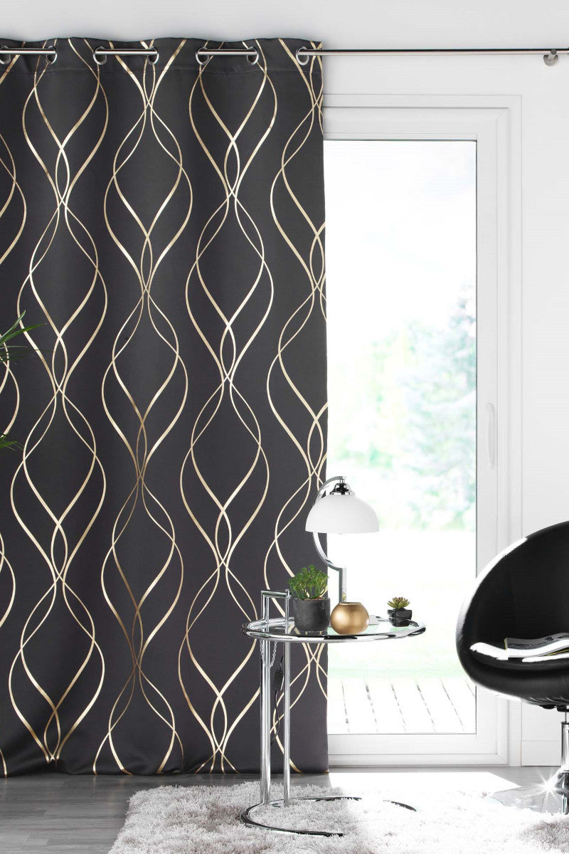Elise Antracit Grå/Guld – Mørklægningsgardin 135 x 240 cm, miljø