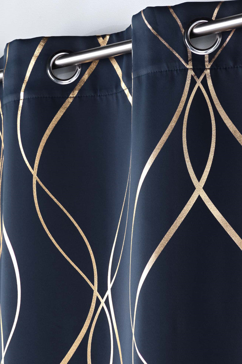 Elise Navy Blå/Guld – Mørklægningsgardin 135 x 240 cm, nærbillede