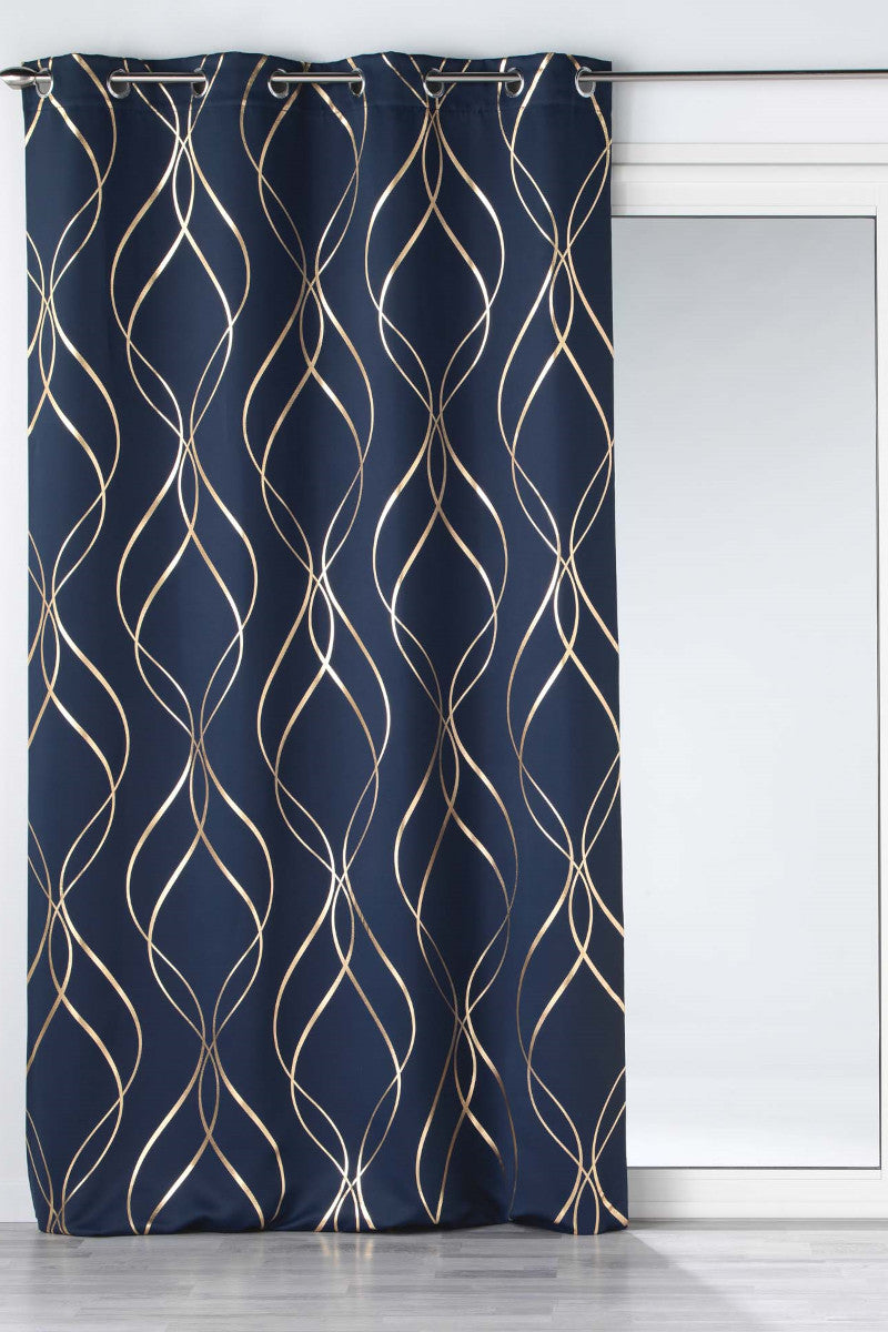 Elise Navy Blå/Guld – Mørklægningsgardin 135 x 240 cm