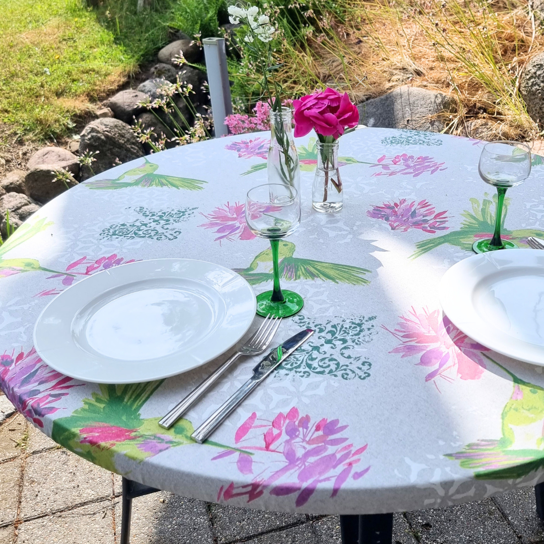 Elvire Grøn - Rund akryldug med elastikkant - Til bord Ø 60 - Ø 140 cm