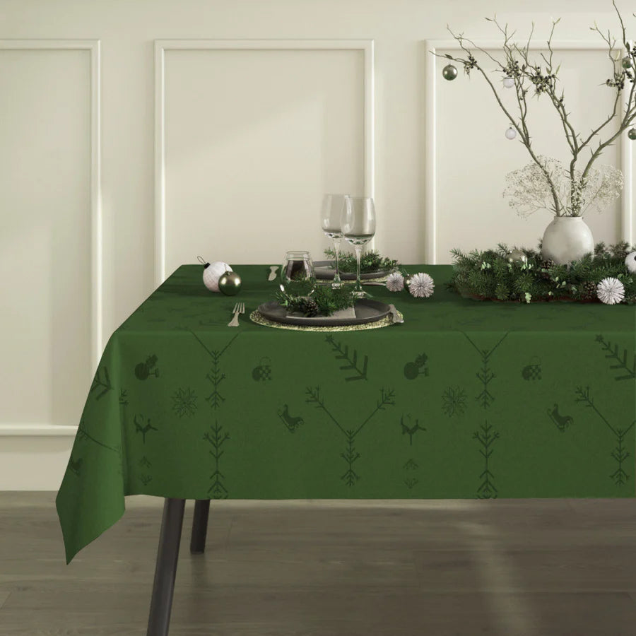 Engholm Noel damaskvævet juledug, grøn - 150 x 320 cm