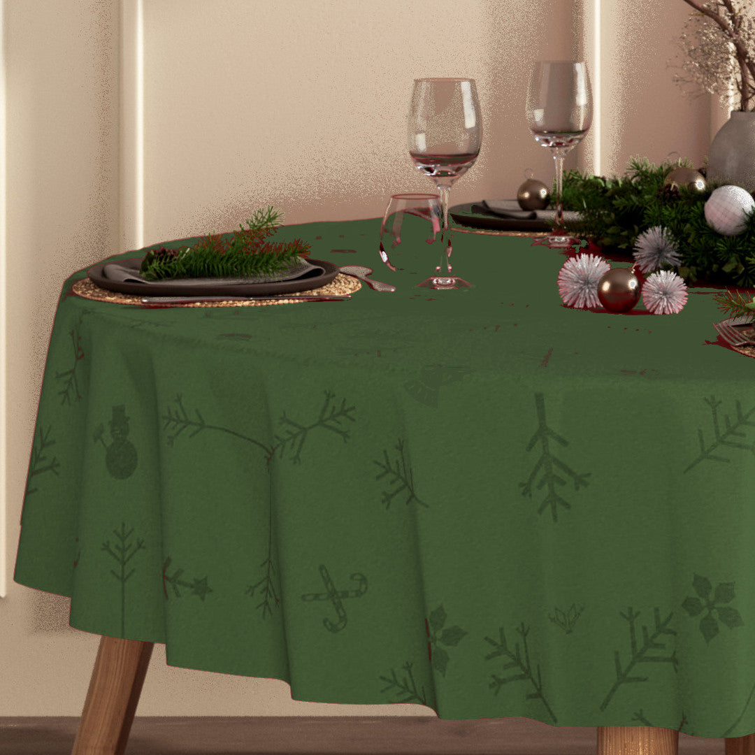 Engholm Noel damaskvævet rund juledug, grøn - Ø 180 cm
