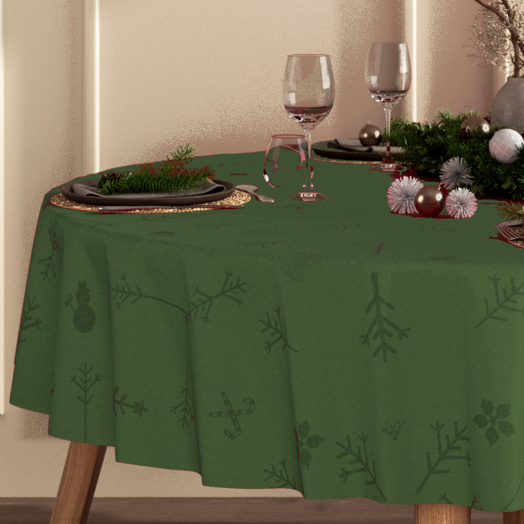Engholm Noel damaskvævet rund juledug, grøn - Ø 200 cm