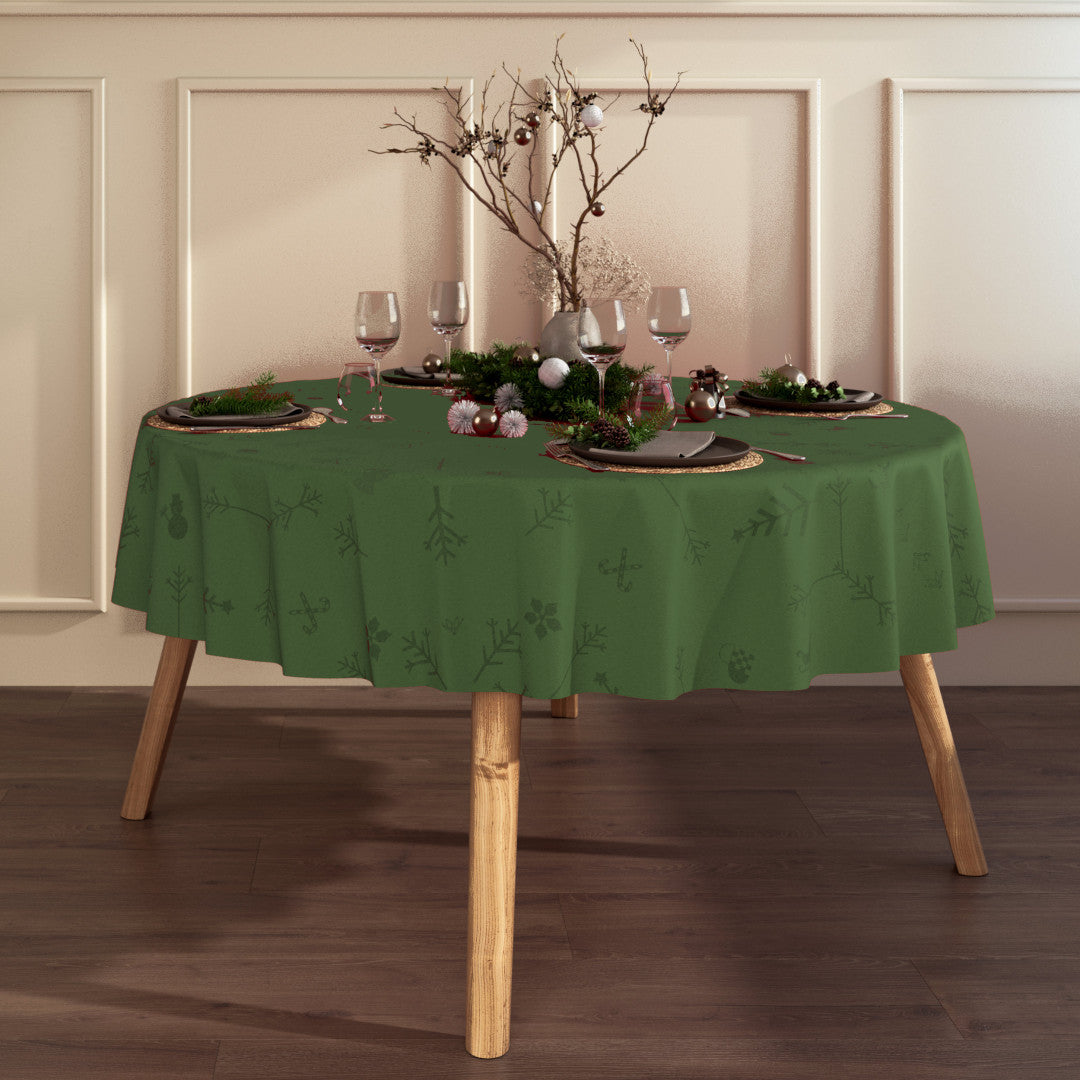 Engholm Noel damaskvævet rund juledug, grøn - Ø 250 cm