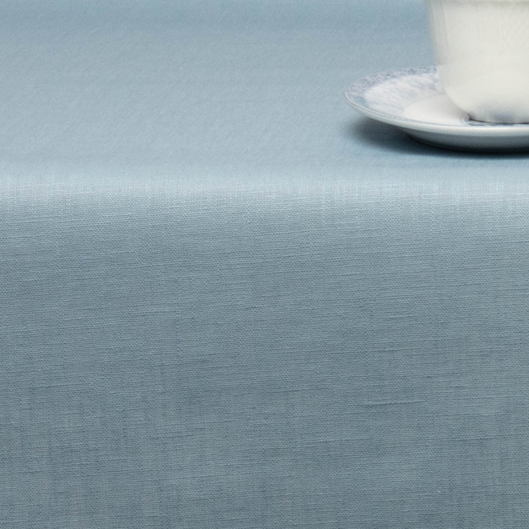 Ensfarvet akryldug i 100% hør - 140 cm bred - Lys blå